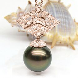 Ciondolo Téos - Oro Rosa, Diamanti e Perla di Tahiti
