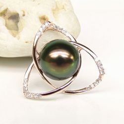 Ciondolo Fiore di Loto - Oro Rosa, Diamanti e Perla Tahiti
