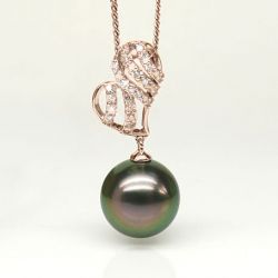 Ciondolo Cuore - Oro Rosa, Diamanti e Perla di Tahiti