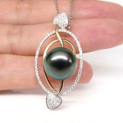 Ciondolo Coeurs - 2 Ori, Diamanti e Perla di Tahiti oro rosa e bianco