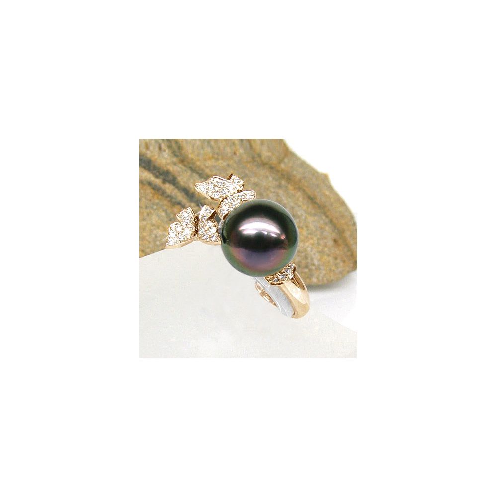 Anello Farfalla Pirae - Oro Giallo, Diamanti e Perla di Tahiti - 3