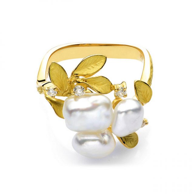 Anello Fiore Segreto 2 - Perle dei Mari del Sud Bianche e Oro Giallo