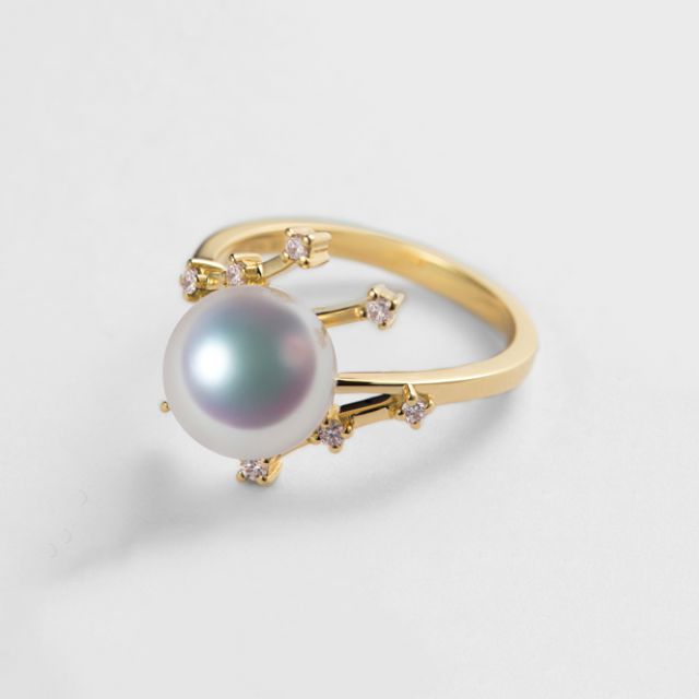 Anello Yuki - Oro Giallo, Diamanti e Perla Akoya