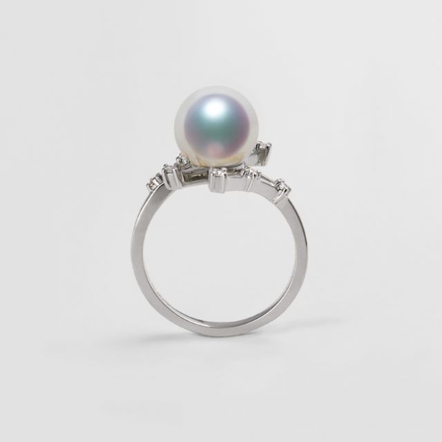 Anello Yuki - Oro Bianco, Diamanti e Perla Akoya