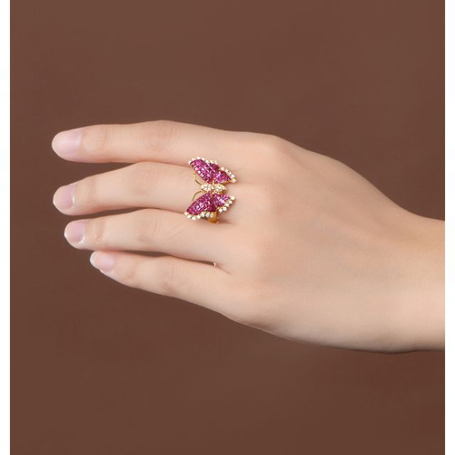 Anello Farfalla Ardente - Oro Giallo, Diamanti & Rubini Birmani