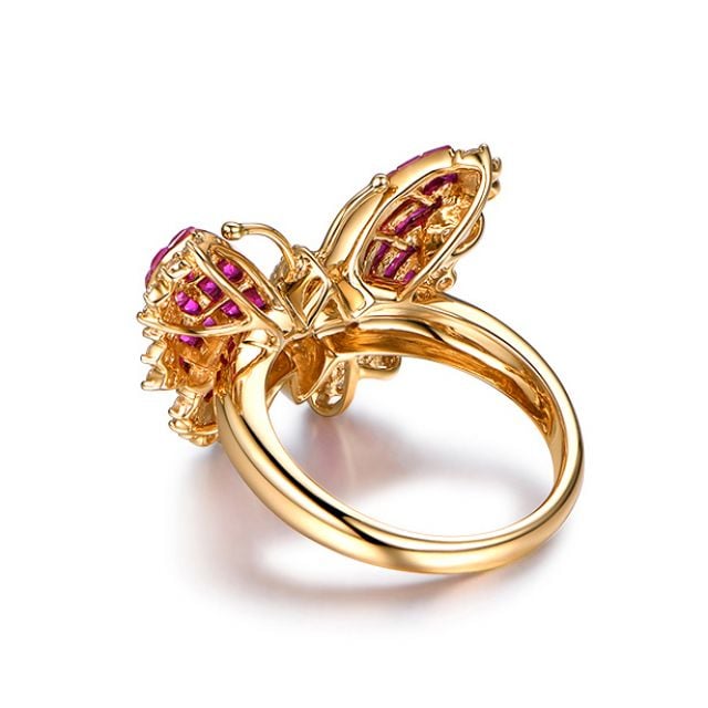 Anello Farfalla Ardente - Oro Giallo, Diamanti & Rubini Birmani
