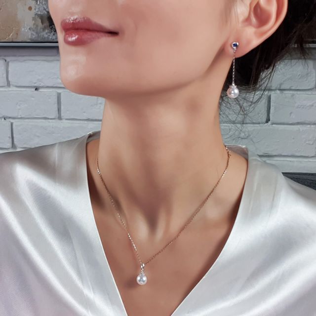 Ciondolo Ojo - Oro Bianco 18kt, Diamanti e Perla Akoya