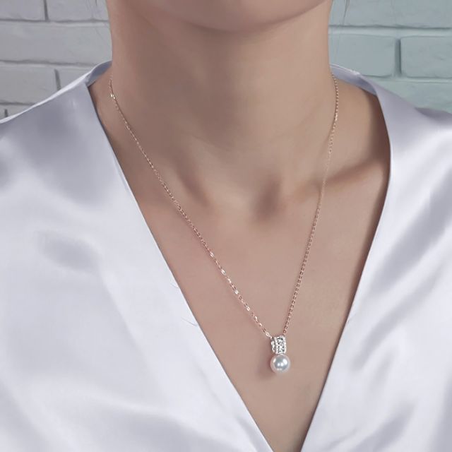 Ciondolo Mikiko - Oro Bianco 18k, Diamanti e Perla Akoya