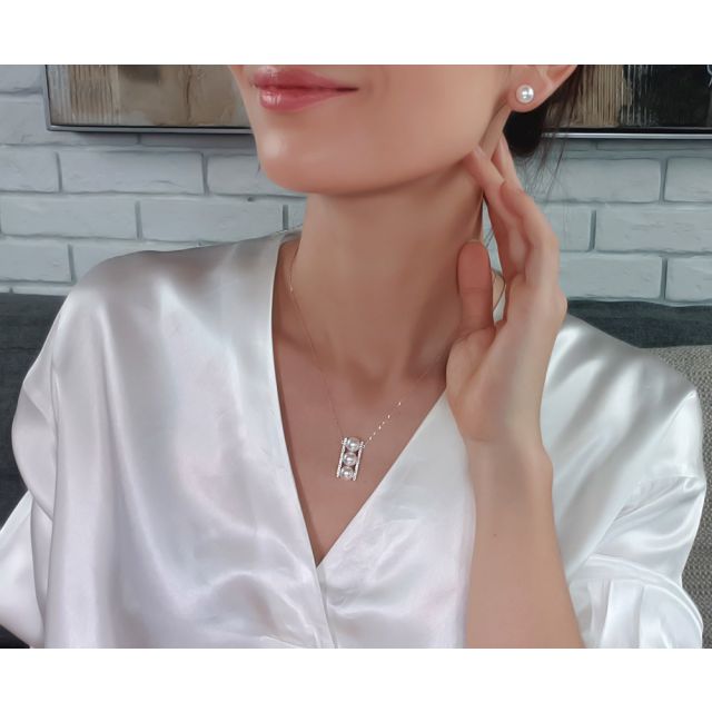 Ciondolo Otohiko - Oro Bianco 18kt, Diamanti e Perle Akoya