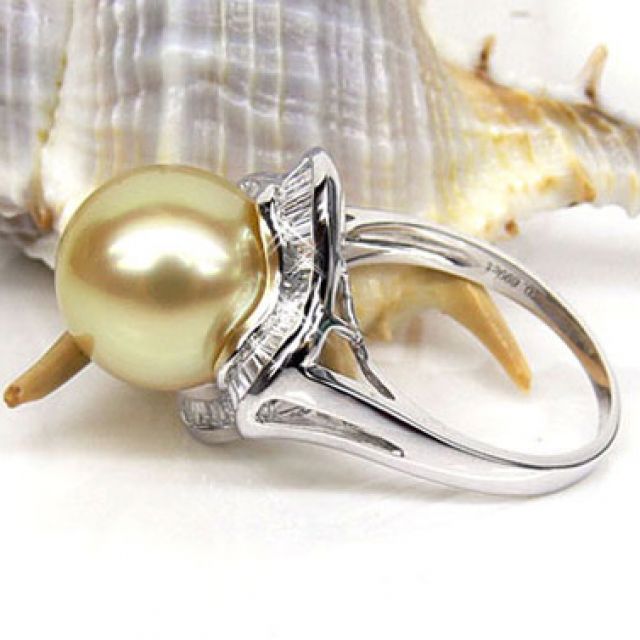 Anello Bonaparte - Perla dei Mari del Sud Dorata e Oro Bianco