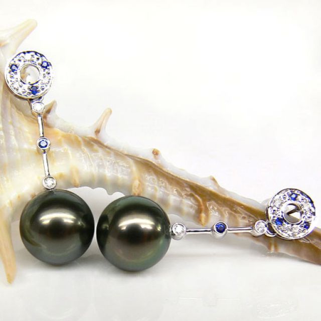Orecchini Catenelle Rodrigues - Perle di Tahiti, Oro Bianco