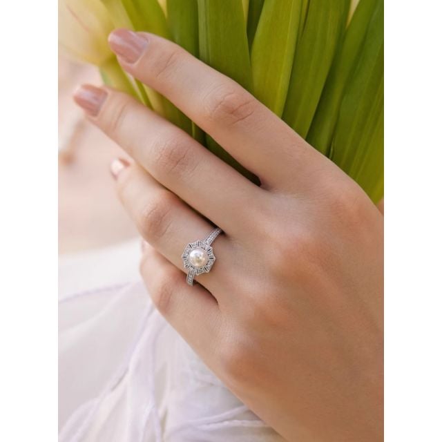 Anello Géometria Préciosa - Perle Akoya e diamanti scintillanti