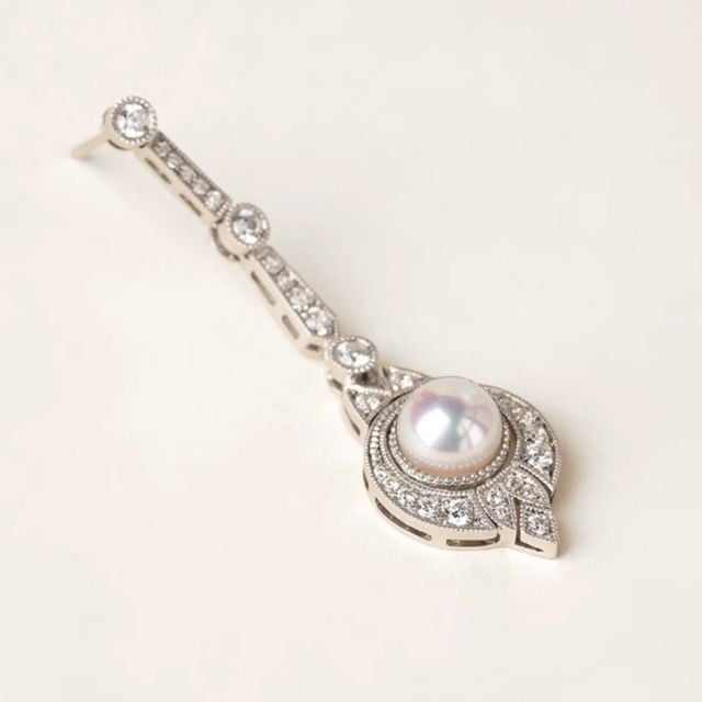 Orecchini Art Déco en Oro bianco 18 carati e perle Akoya - Géométria Préciosa