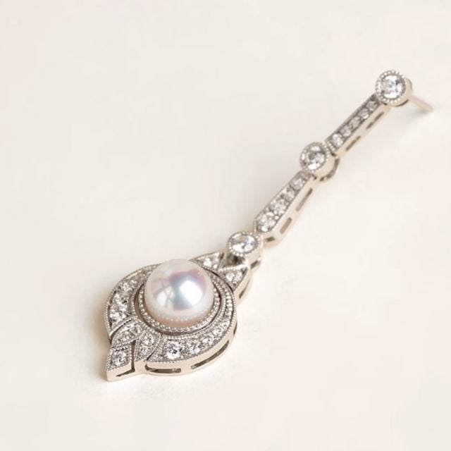 Orecchini Art Déco en Oro bianco 18 carati e perle Akoya - Géométria Préciosa