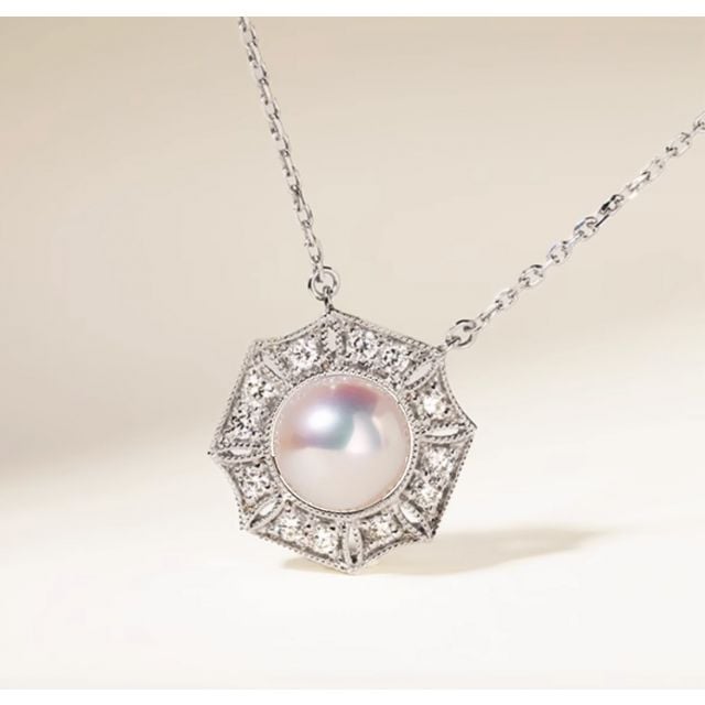 Ciondolo Geometria Préciosa - Perla Akoya, Oro bianco, Diamante