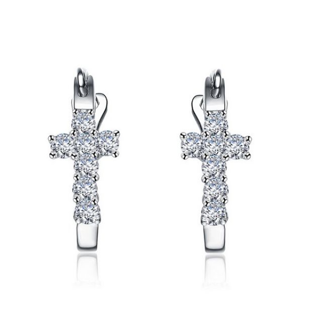 Orecchini Croci Diamantate - Pendenti Croce in Oro Bianco & Diamanti