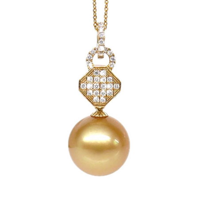 Ciondolo Romano - Oro Giallo, Diamanti & Perla Gold dei Mari del Sud
