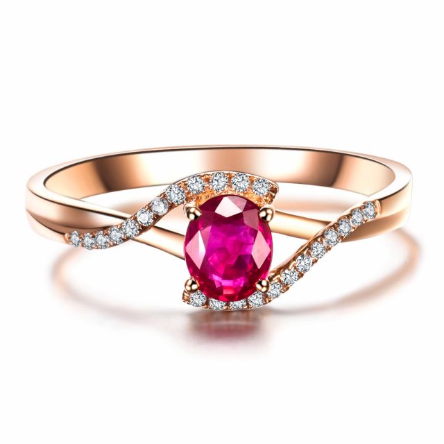 Anello Tra Le Dita - Oro Rosa, Rubino Ovale & Diamanti