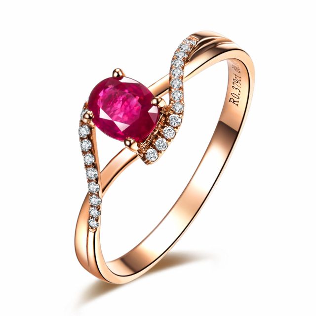 Anello Tra Le Dita - Oro Rosa, Rubino Ovale & Diamanti