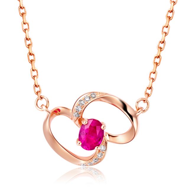 Collana ciondolo Farfalla moderna - Oro Rosa, Rubini e Diamanti