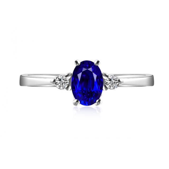 Anello di Fidanzamento Neoclassica - Oro Bianco, Diamanti & Zaffiro Blu Ovale