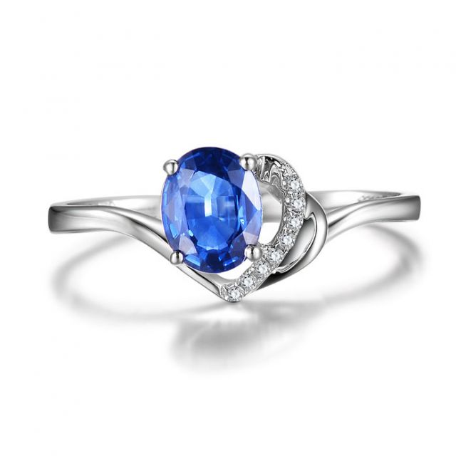 Anello di Fidanzamento Cenero - Oro Bianco, Diamanti & Zaffiro Blu Ovale