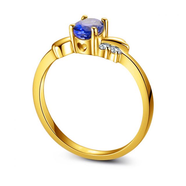 Anello di Fidanzamento Luxe - Oro Giallo, Diamanti & Zaffiro Blu Ovale