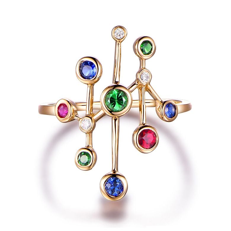 Anello Gocce d'amore. Oro giallo, pietre preziose - 1