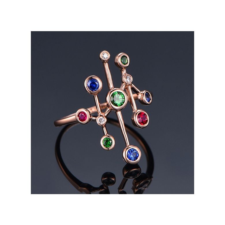 Anello Oro rosa, pietre preziose. Gocce d'amore - 4
