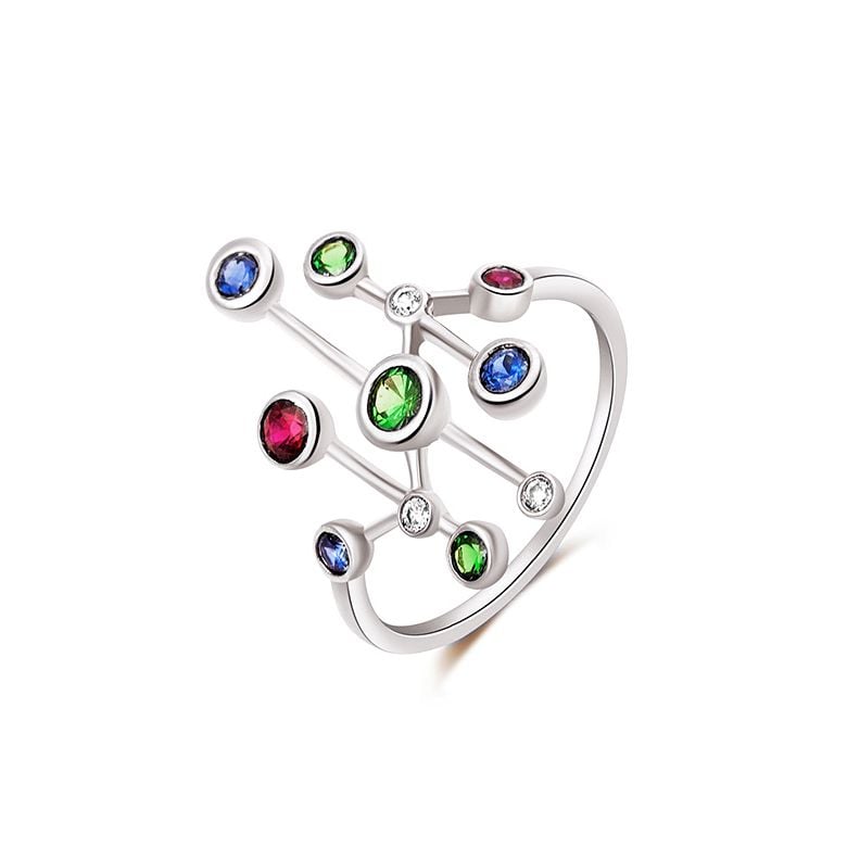 Anello Gocce d'amore. Oro bianco, pietre preziose - 10