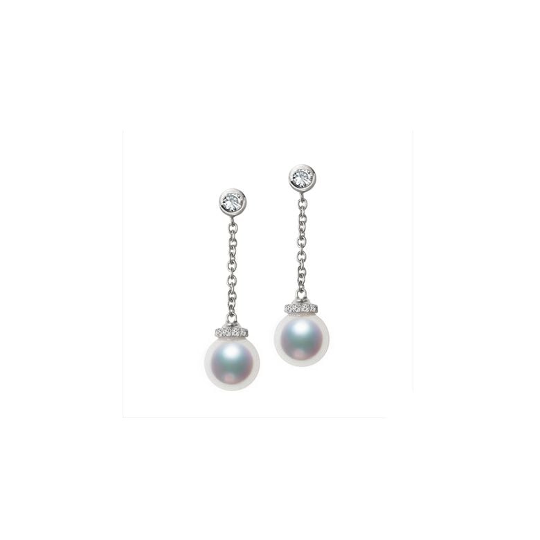 Orecchini Pendenti Daisaku - Perle Akoya Bianche 7/7.5mm AAA - Farfalla Oro Bianco - 1