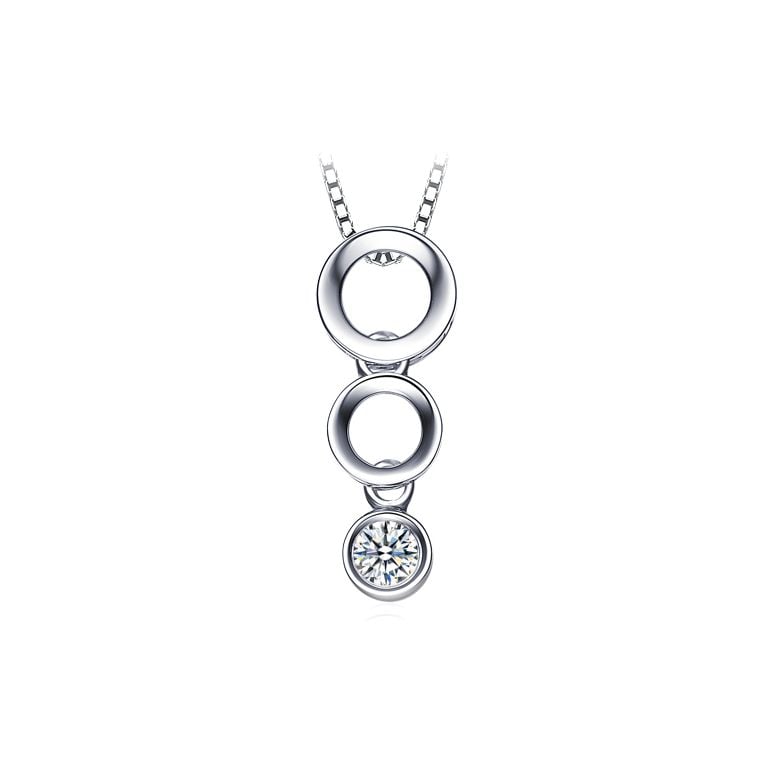 Ciondolo contemporaneo oro bianco a forma di O - Diamante incastonato chiuso 0.10ct - 2