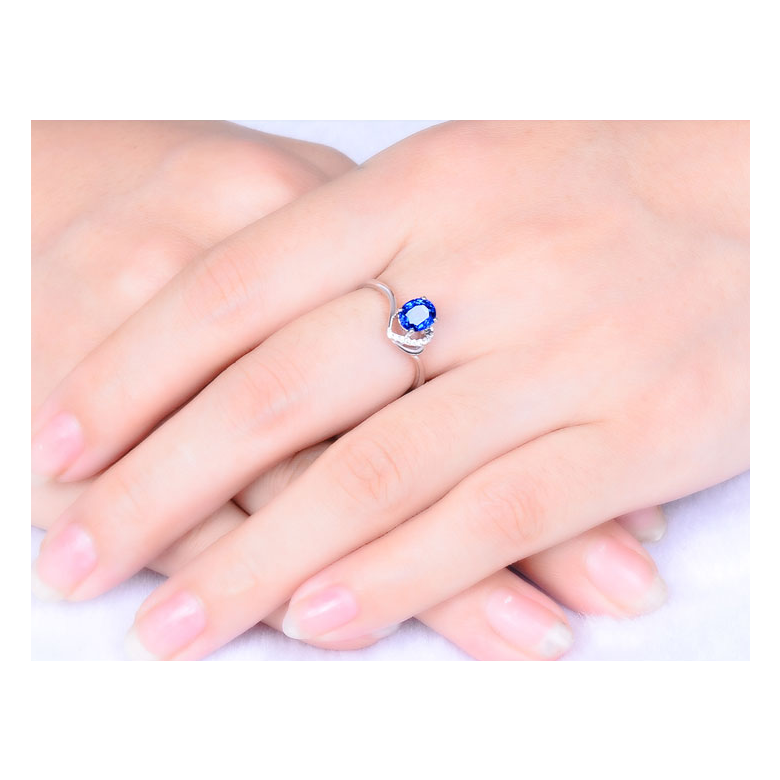 Anello di Fidanzamento Cenero - Oro Bianco, Diamanti & Zaffiro Blu Ovale - 2
