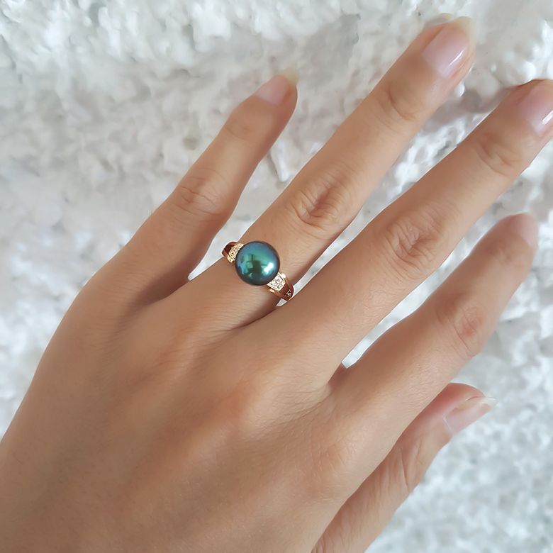 Anello Tahiti Nui - Oro Giallo, Diamanti e Perla di Tahiti - 3