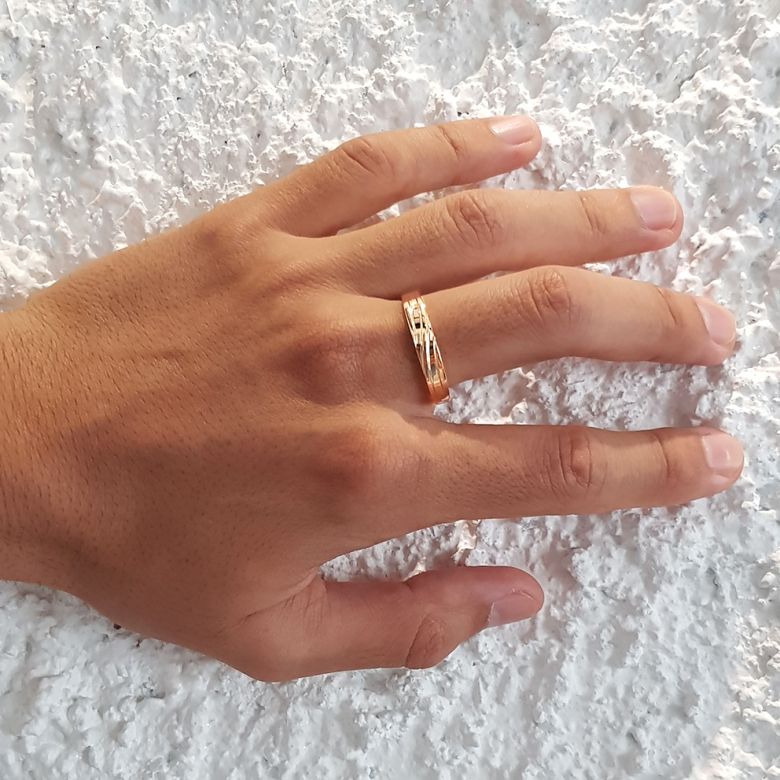 Fede Nuziale da Uomo Eolas - Oro Giallo e Diamante Interno - 7