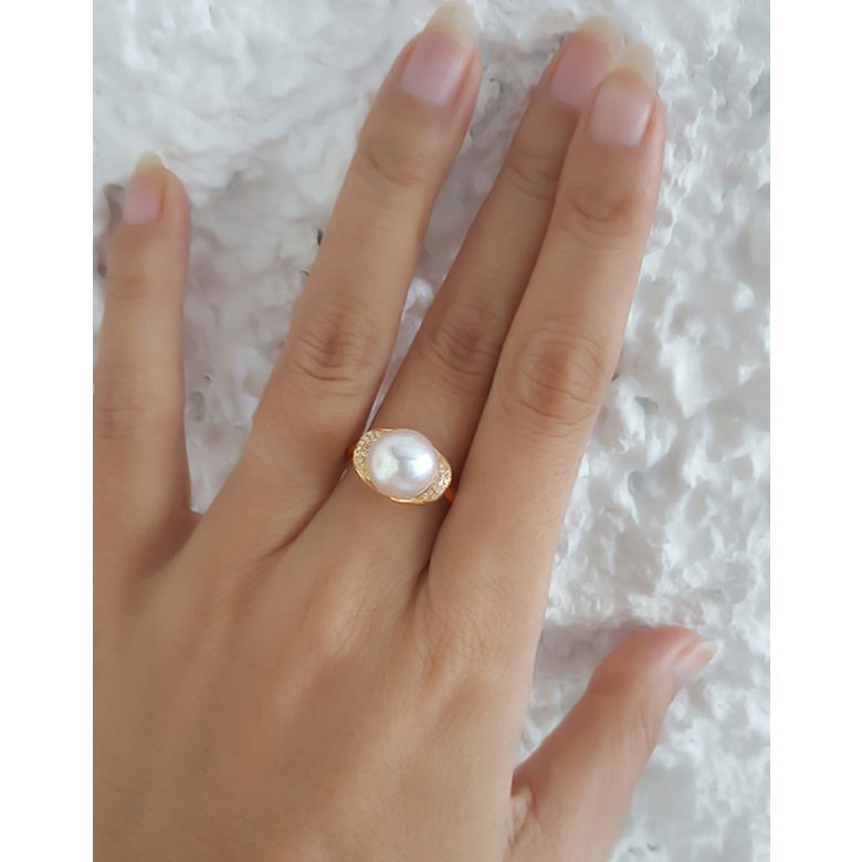 Anello Circulaire - Oro Giallo, Perla d'Acqua Dolce Bianca - 2