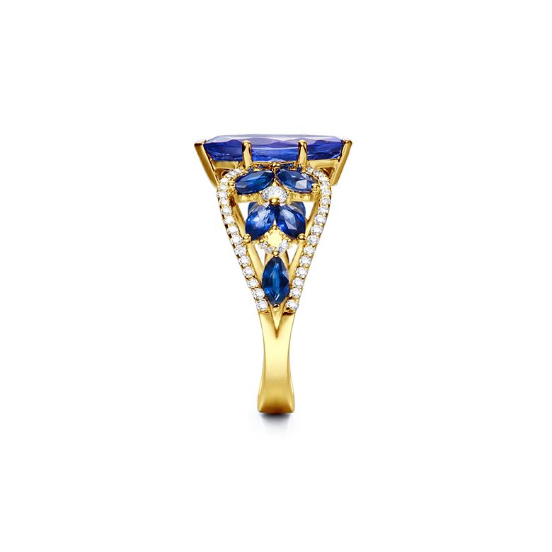 Anello Madre Natura - Zaffiro blu - Oro giallo, diamante - 7