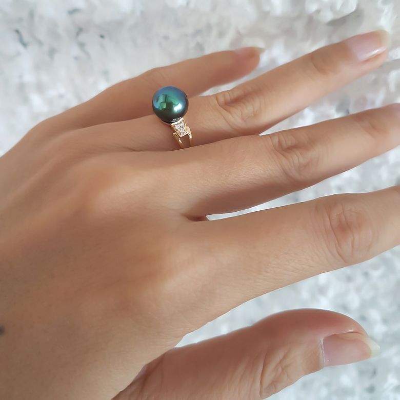 Anello Tahiti Nui - Oro Giallo, Diamanti e Perla di Tahiti - 4