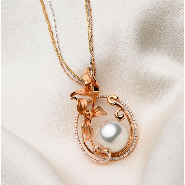 Ciondolo Orchidée Oro rosa, diamanti e perla d'Australia  - 2