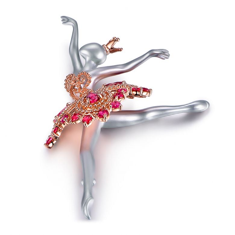 Ciondolo Princesse Ballerina - Broche Oro bianco - Rubini - 3