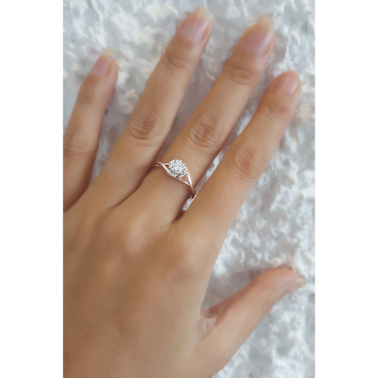Anello di Fidanzamento Stregato - Oro Bianco & Diamante - 7