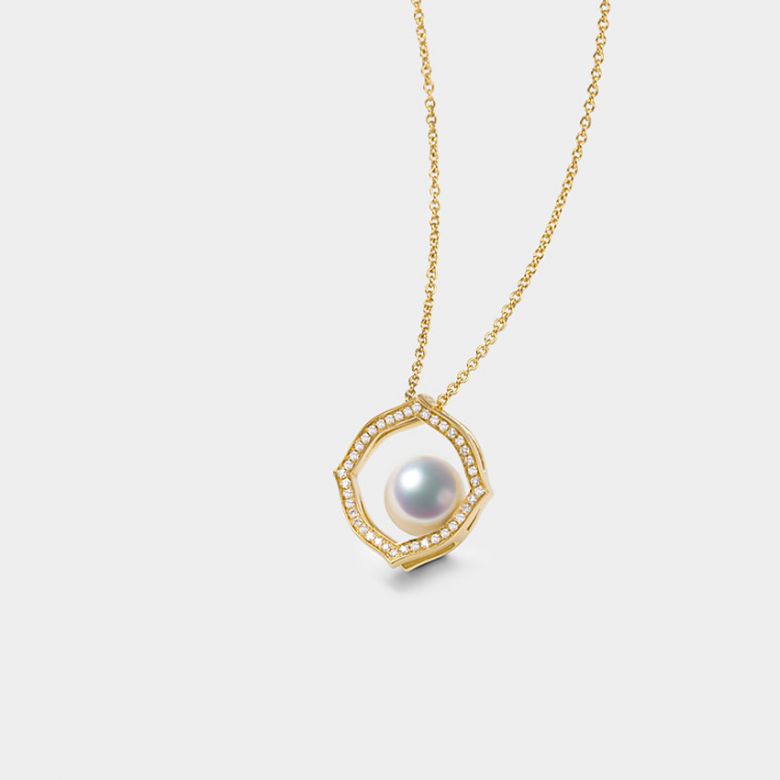 Ciondolo Coco - Oro Giallo 18k, Diamanti e Perla Akoya - 4