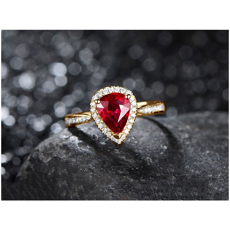Anello Contessa - Oro Giallo, Rubino Pera & Diamanti - 4