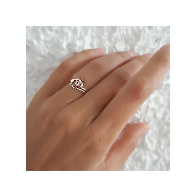 Anello di Fidanzamento Vicenza - Doppio Anello in Oro 18ct & Diamante Solitario | Gemperles - 1