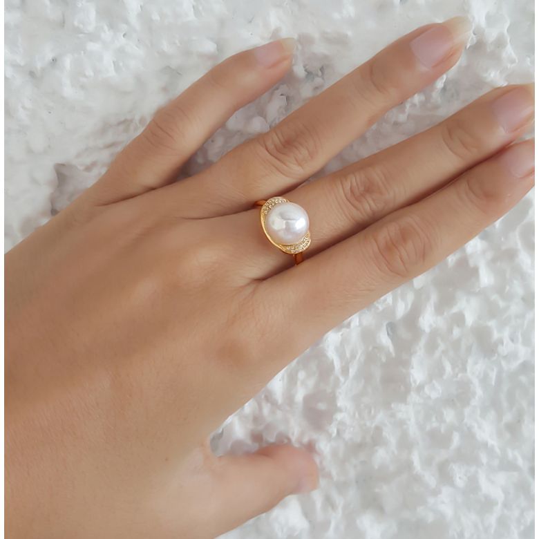 Anello Circulaire - Oro Giallo, Perla d'Acqua Dolce Bianca - 5