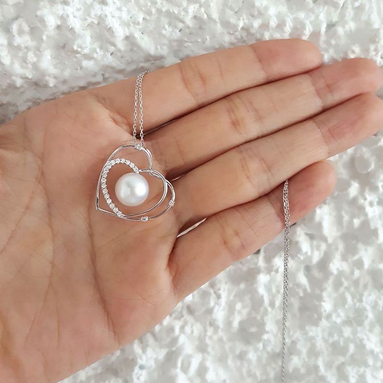 Ciondolo cuore - Regalo dichiarazione d'amore - Perla d'Australia bianca - 6