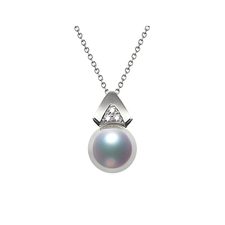 Ciondolo Tsuguka - Oro Bianco 18kt, Diamanti e Perla Akoya - 1