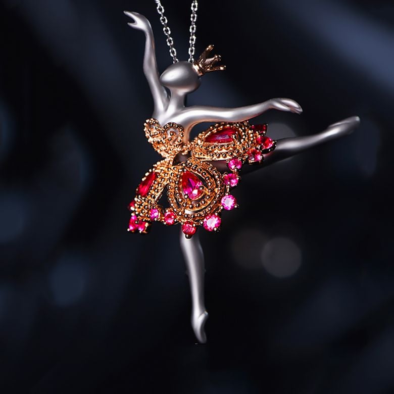 Ciondolo Princesse Ballerina - Broche Oro bianco - Rubini - 4