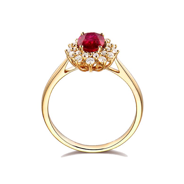 Anello Di Fidanzamento Flora - Oro Giallo, Diamanti & Rubino Ovale - 10