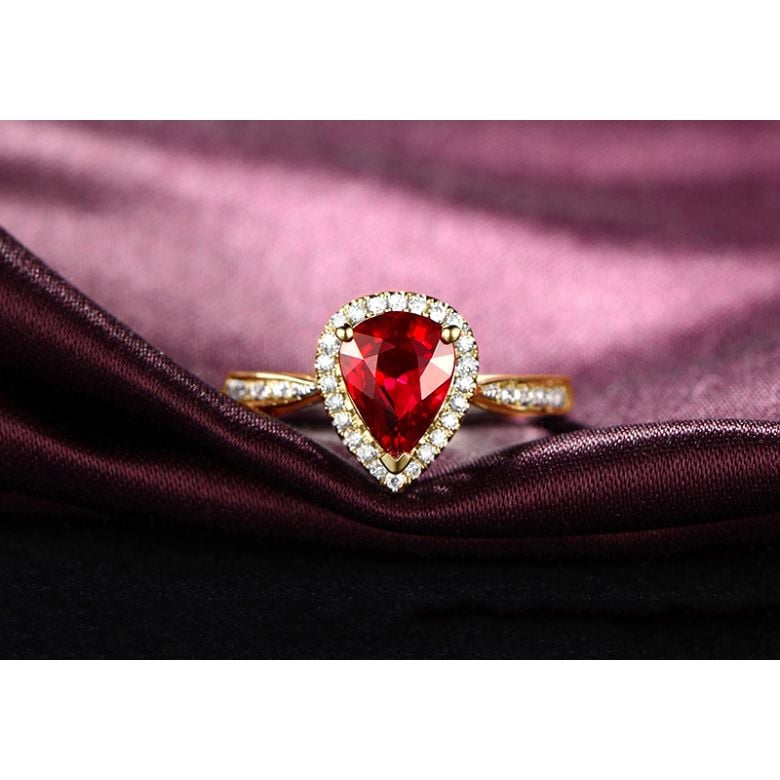 Anello Contessa - Oro Giallo, Rubino Pera & Diamanti - 3